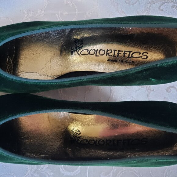 Rich Forrest Green Velvet Kitten heels Sz 8 COLORIFFICS pumps. Like new - Picture 6 of 8